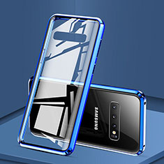 Luxury Aluminum Metal Frame Mirror Cover Case 360 Degrees T05 for Samsung Galaxy S10 Plus Blue