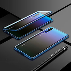 Luxury Aluminum Metal Frame Mirror Cover Case 360 Degrees T06 for Huawei P20 Pro Blue