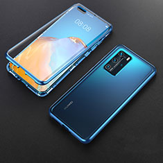 Luxury Aluminum Metal Frame Mirror Cover Case 360 Degrees T06 for Huawei P40 Pro Blue