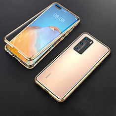 Luxury Aluminum Metal Frame Mirror Cover Case 360 Degrees T06 for Huawei P40 Pro Gold
