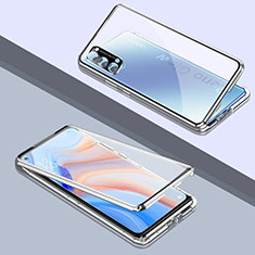 Luxury Aluminum Metal Frame Mirror Cover Case 360 Degrees T06 for Oppo Reno4 Pro 5G Silver