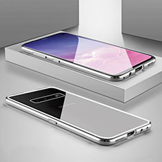 Luxury Aluminum Metal Frame Mirror Cover Case 360 Degrees T06 for Samsung Galaxy S10 Silver