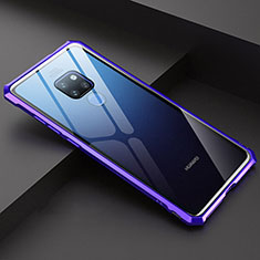 Luxury Aluminum Metal Frame Mirror Cover Case 360 Degrees T07 for Huawei Mate 20 Purple