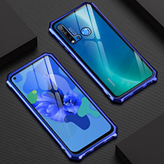 Luxury Aluminum Metal Frame Mirror Cover Case 360 Degrees T07 for Huawei P20 Lite (2019) Blue