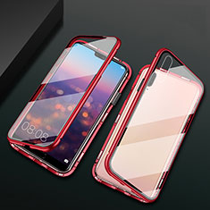 Luxury Aluminum Metal Frame Mirror Cover Case 360 Degrees T07 for Huawei P20 Red