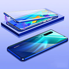 Luxury Aluminum Metal Frame Mirror Cover Case 360 Degrees T07 for Huawei P30 Blue