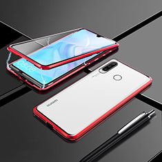 Luxury Aluminum Metal Frame Mirror Cover Case 360 Degrees T07 for Huawei P30 Lite XL Red