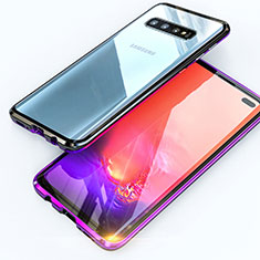 Luxury Aluminum Metal Frame Mirror Cover Case 360 Degrees T07 for Samsung Galaxy S10 Plus Purple and Blue