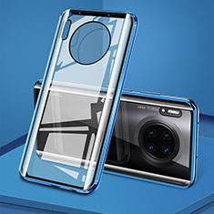 Luxury Aluminum Metal Frame Mirror Cover Case 360 Degrees T08 for Huawei Mate 30 Pro 5G Blue