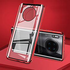 Luxury Aluminum Metal Frame Mirror Cover Case 360 Degrees T08 for Huawei Mate 30 Pro Red
