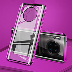 Luxury Aluminum Metal Frame Mirror Cover Case 360 Degrees T08 for Huawei Mate 30E Pro 5G Purple