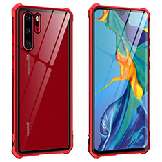 Luxury Aluminum Metal Frame Mirror Cover Case 360 Degrees T08 for Huawei P30 Pro Red