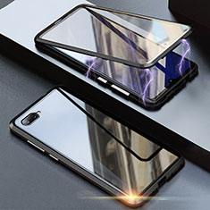 Luxury Aluminum Metal Frame Mirror Cover Case 360 Degrees T08 for Oppo K1 Black