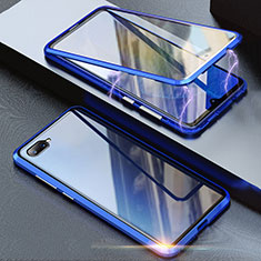 Luxury Aluminum Metal Frame Mirror Cover Case 360 Degrees T08 for Oppo R15X Blue