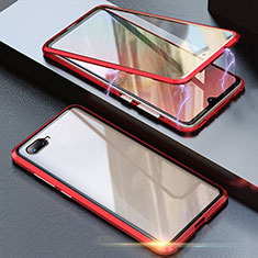 Luxury Aluminum Metal Frame Mirror Cover Case 360 Degrees T08 for Oppo R15X Red