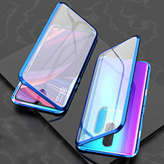 Luxury Aluminum Metal Frame Mirror Cover Case 360 Degrees T08 for Oppo R17 Pro Blue