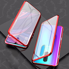 Luxury Aluminum Metal Frame Mirror Cover Case 360 Degrees T08 for Oppo R17 Pro Red
