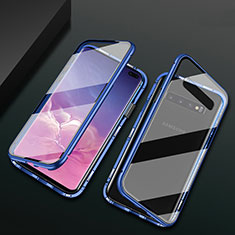 Luxury Aluminum Metal Frame Mirror Cover Case 360 Degrees T08 for Samsung Galaxy S10 Plus Blue