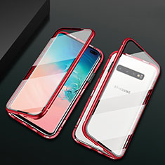 Luxury Aluminum Metal Frame Mirror Cover Case 360 Degrees T08 for Samsung Galaxy S10 Plus Red