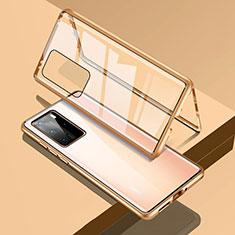 Luxury Aluminum Metal Frame Mirror Cover Case 360 Degrees T09 for Huawei P40 Pro Gold