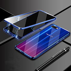 Luxury Aluminum Metal Frame Mirror Cover Case 360 Degrees T09 for Oppo K1 Blue