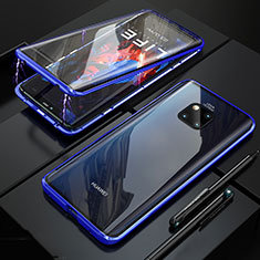 Luxury Aluminum Metal Frame Mirror Cover Case 360 Degrees T10 for Huawei Mate 20 Pro Blue