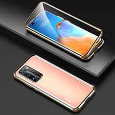 Luxury Aluminum Metal Frame Mirror Cover Case 360 Degrees T10 for Huawei P40 Pro Gold