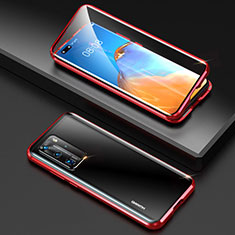 Luxury Aluminum Metal Frame Mirror Cover Case 360 Degrees T10 for Huawei P40 Pro Red