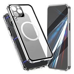 Luxury Aluminum Metal Frame Mirror Cover Case 360 Degrees with Mag-Safe Magnetic for Apple iPhone 14 Pro Max Silver