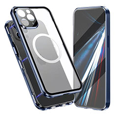 Luxury Aluminum Metal Frame Mirror Cover Case 360 Degrees with Mag-Safe Magnetic for Apple iPhone 15 Pro Blue