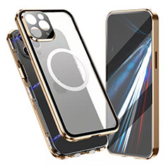 Luxury Aluminum Metal Frame Mirror Cover Case 360 Degrees with Mag-Safe Magnetic for Apple iPhone 15 Pro Gold