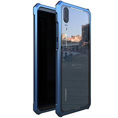 Luxury Aluminum Metal Frame Mirror Cover Case for Huawei P20 Blue