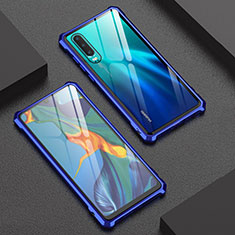 Luxury Aluminum Metal Frame Mirror Cover Case for Huawei P30 Blue