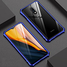 Luxury Aluminum Metal Frame Mirror Cover Case for OnePlus 7 Blue