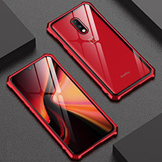 Luxury Aluminum Metal Frame Mirror Cover Case for OnePlus 7 Red