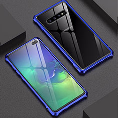 Luxury Aluminum Metal Frame Mirror Cover Case for Samsung Galaxy S10 Plus Blue