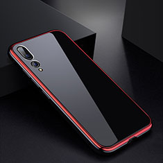 Luxury Aluminum Metal Frame Mirror Cover Case M01 for Huawei P20 Pro Red and Black