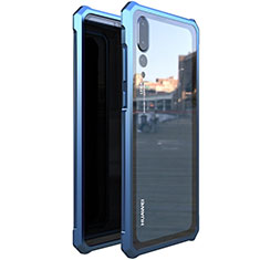 Luxury Aluminum Metal Frame Mirror Cover Case M03 for Huawei P20 Pro Blue