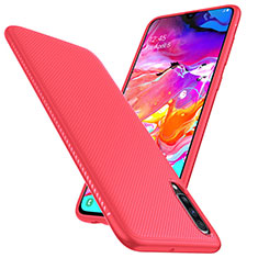 Luxury Carbon Fiber Twill Soft Case T02 for Samsung Galaxy A70 Red