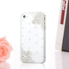 Luxury Diamond Bling Flowers Hard Rigid Case Cover for Apple iPhone 4S White
