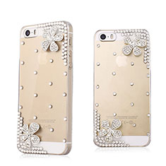 Luxury Diamond Bling Flowers Hard Rigid Case Cover for Apple iPhone 5 White