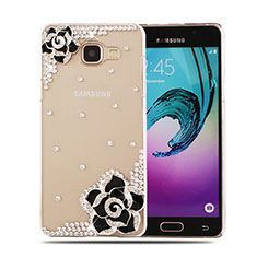 Luxury Diamond Bling Flowers Hard Rigid Case Cover for Samsung Galaxy A5 (2016) SM-A510F Black