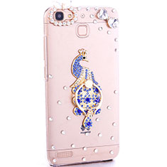 Luxury Diamond Bling Peacock Hard Rigid Case Cover for Huawei Enjoy 5S Blue