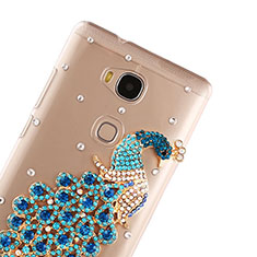 Luxury Diamond Bling Peacock Hard Rigid Case Cover for Huawei Honor Play 5X Blue