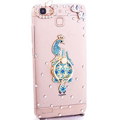 Luxury Diamond Bling Peacock Hard Rigid Case Cover for Huawei P8 Lite Smart Sky Blue