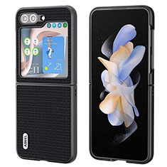 Luxury Leather Matte Finish and Plastic Back Cover Case AD3 for Samsung Galaxy Z Flip5 5G Black