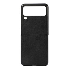 Luxury Leather Matte Finish and Plastic Back Cover Case B01 for Samsung Galaxy Z Flip3 5G Black