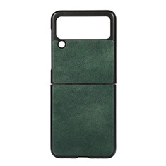 Luxury Leather Matte Finish and Plastic Back Cover Case B01 for Samsung Galaxy Z Flip3 5G Green