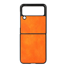 Luxury Leather Matte Finish and Plastic Back Cover Case B01 for Samsung Galaxy Z Flip3 5G Orange