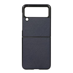 Luxury Leather Matte Finish and Plastic Back Cover Case B02 for Samsung Galaxy Z Flip3 5G Blue
